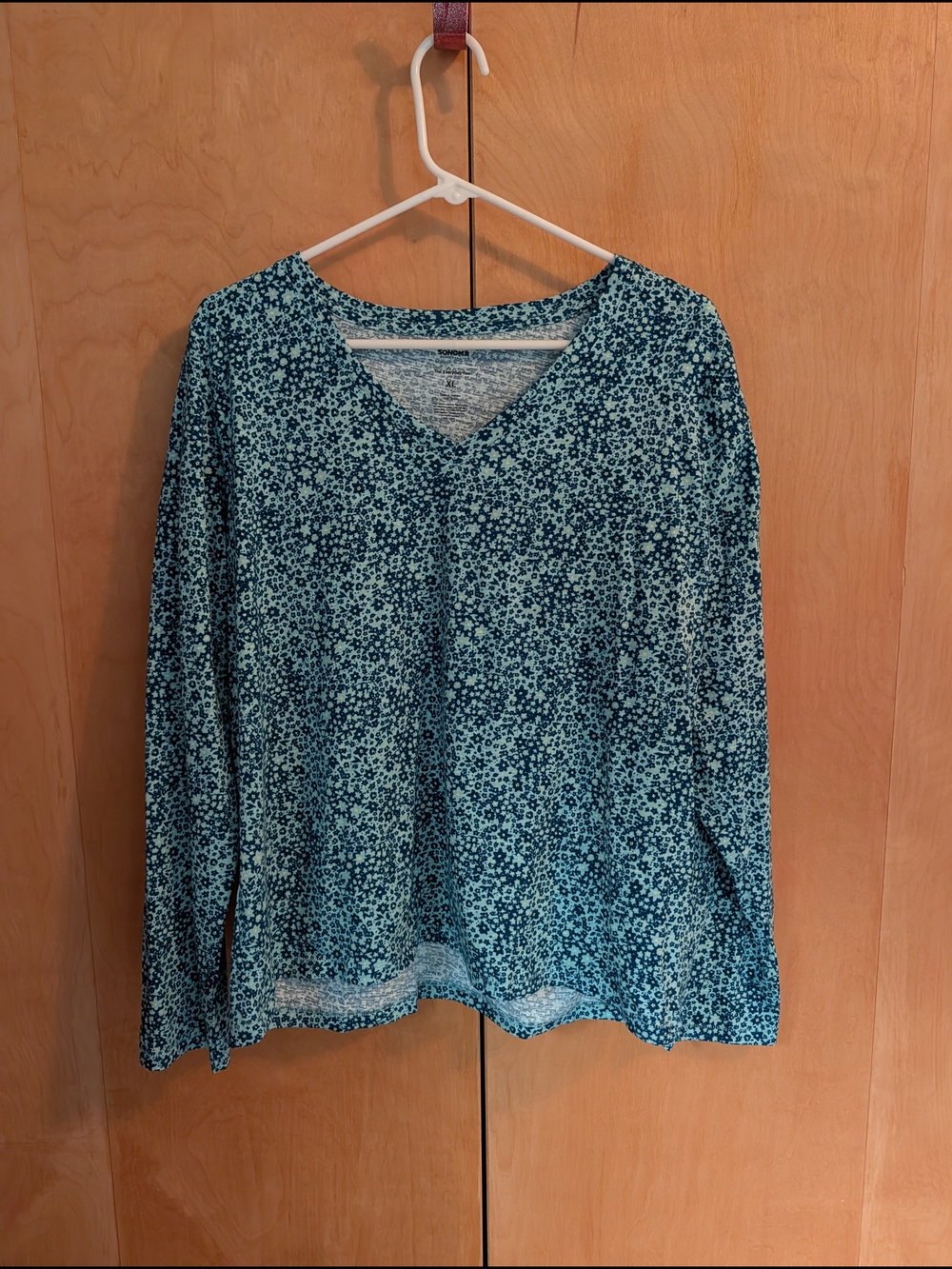 Sonoma Women's XL Teal Floral V-Neck Long Sleeve Top